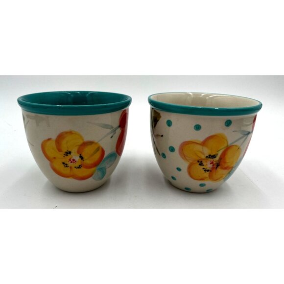 Pioneer Woman Hand-Painted Floral Ceramic Mugs With Teal Interior & Handle - Picture 2 of 4